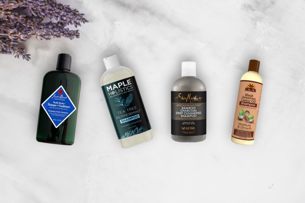 the best dandruff shampoos for black hair on a marble surface